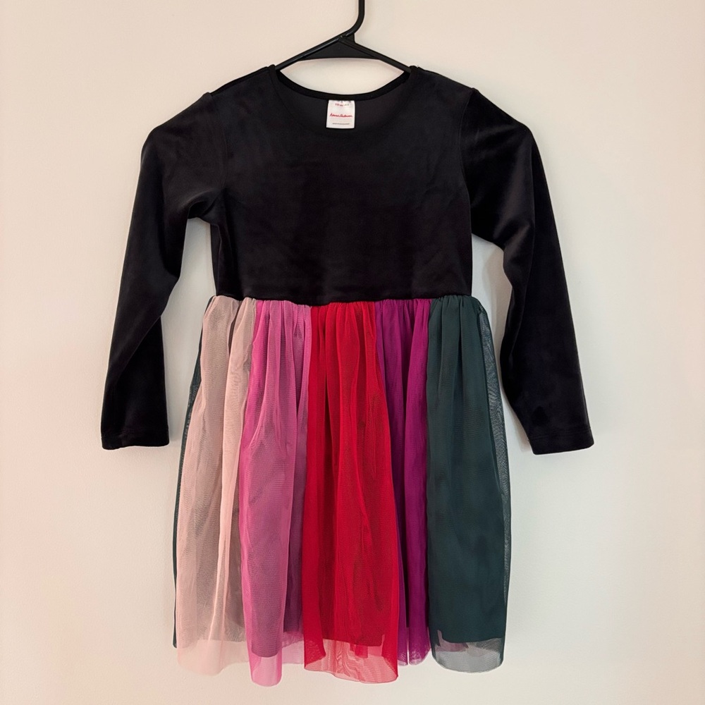 Hanna Andersson NWOT Navy Rainbow Long Sleeve Tulle Dress Size 5